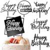 Apluselection 6 Pcs Black Happy Birthday Cake Toppers Set, Acrylic Cake Decoration for Birthday Party view 1