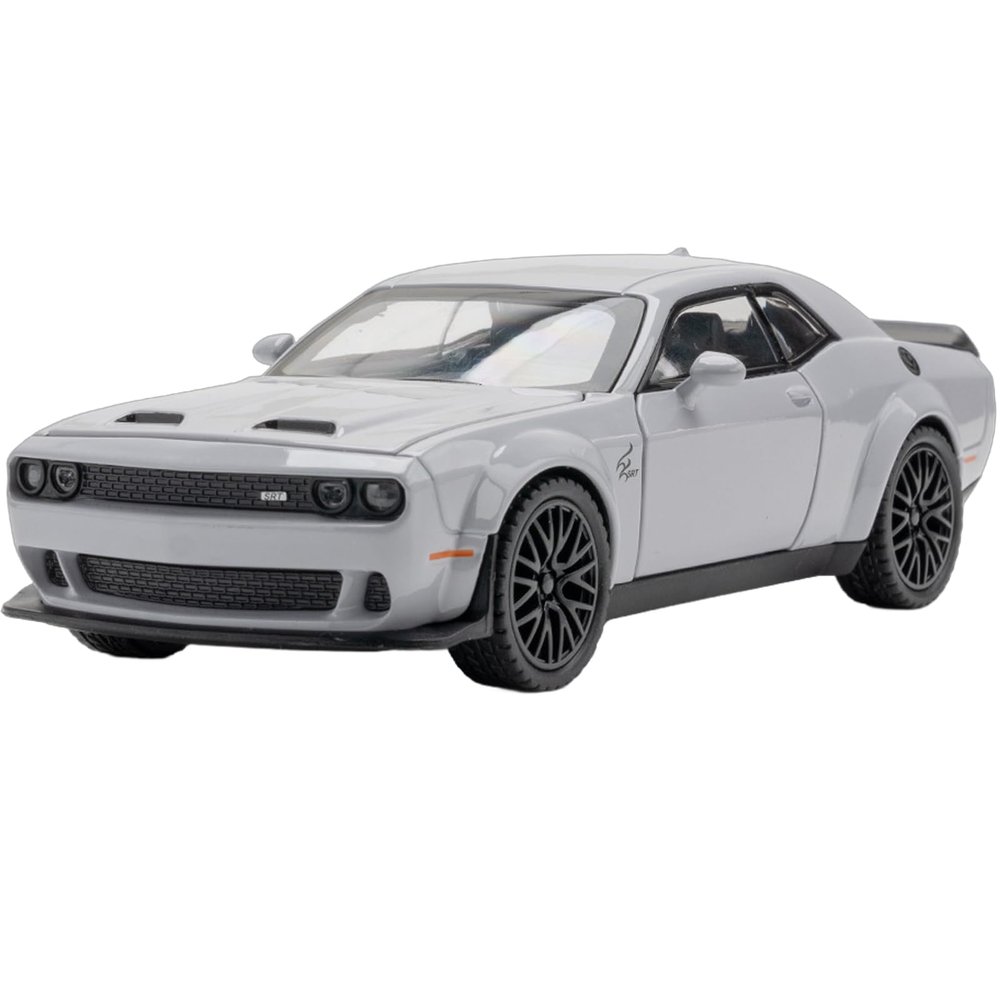 ERBADIHAGO Toy Car Challenger Hellcat 1/32 Alloy Model Car with Light and Sound Collectible Model Cars Pull Back Toy Vehicles for Boys Children Age 3 + Year Old (Gray)