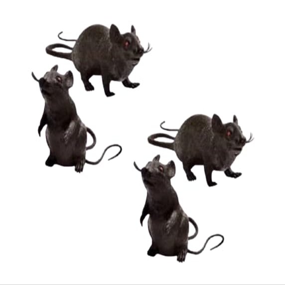 4 pcs Spooky Black Plastic Squeaking Mice Rats Scary Creepy Halloween Home Party Decor 3.5x3.5x5in Halloween Fake Rat Mouse Prank Party Toys Mice Fake Pranks Rats Squeezable Spooky Creepy Prop Decor