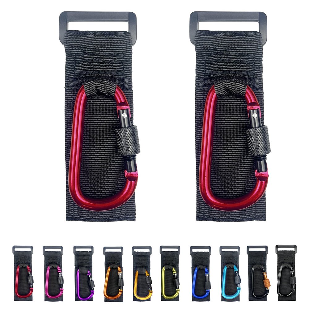 [Upgrade]Baby Stroller Hook with Locking, Carry 30 lbs per Stroller Clip, Baby Stroller Accessories & Car Seat Hook for Hanging Diaper Bag, Golf, Shopping and Pet Cart (2 Pcs + Nylon + Red)