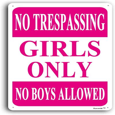 12"x16" Aluminum Sign, No Trespassing Girls Only Sign, No Boys Allowed Sign Girls Rule Pink Metal Sign for Girls Cave Bedroom Kids Room Decor