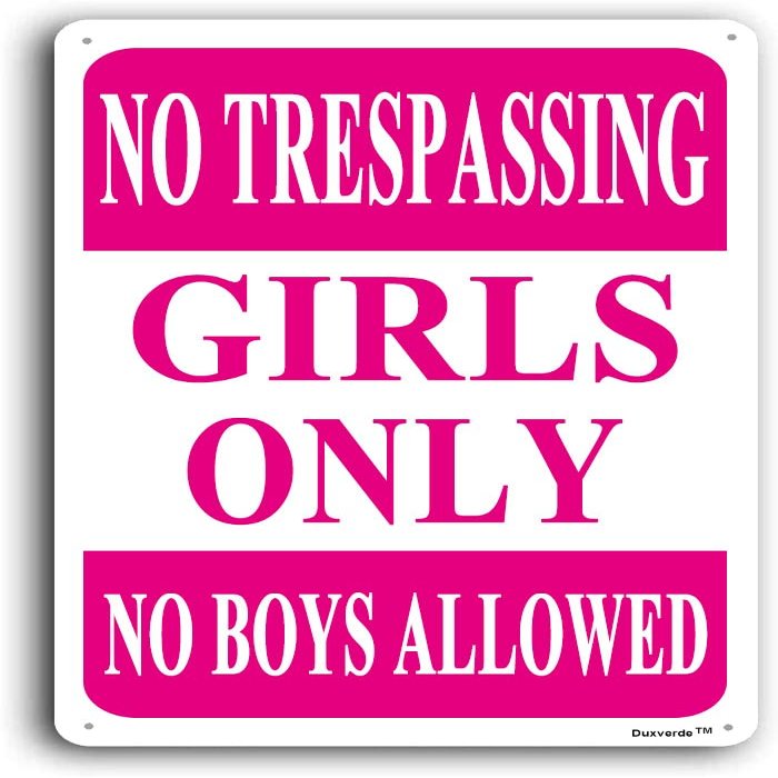 12"x16" Aluminum Sign, No Trespassing Girls Only Sign, No Boys Allowed Sign Girls Rule Pink Metal Sign for Girls Cave Bedroom Kids Room Decor