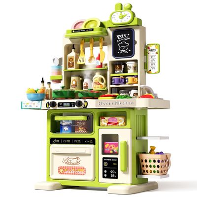 33.8IN - 70PCS Kids Kitchen Playset with Sound & Light - Cooking Stove with Steam, Play Sink and Toy Kitchen Accessories - Pretend Kitchen Play Food Toys for Kids Boys Girls - Toddler Play Kitchen Set