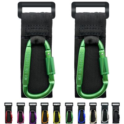 Baby Stroller Hook, Carry 30 lbs per Stroller Carabiner Clip, Adjustable Baby Stroller & Car Seat Hook for Hanging Diaper Bag, Wheelchair,Golf cart, Shopping and Pet Cart(2 Pcs Green)