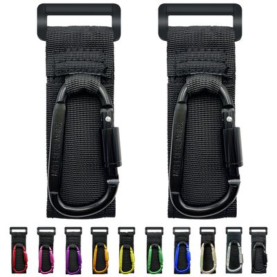 Baby Stroller Hook, Carry 30 lbs per Stroller Carabiner Clip, Adjustable Baby Stroller & Car Seat Hook for Hanging Diaper Bag, Wheelchair, Golf cart, Shopping and Pet Cart(2 Pcs Black)
