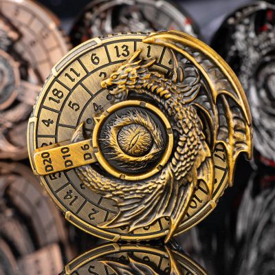 KERWELLSI 7 in 1 Spinner DND Dice Set D&D, Metal Roulette Dragons D and D Dice with Gift Box, Polyhedral Dungeons Role Playing Gaming Dice, Ancient Gold