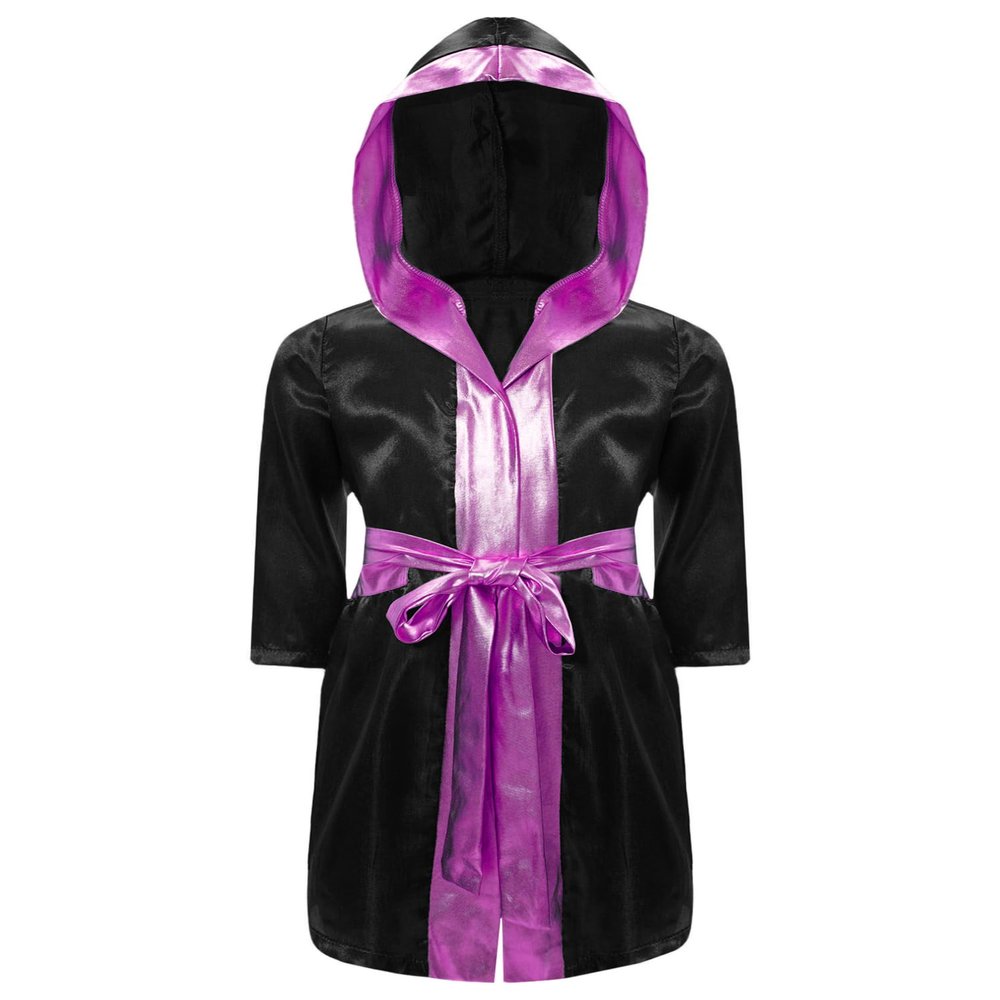 easyforever Boys Boxing Costume Cosplay Boxer Cloak for Kids Metallic Hooded Boxing Costume Halloween Costume with Belt Black&Pink B 12 Years