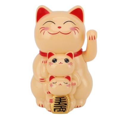 Fortune Cat Ornament Solar Powered Hand Waving Luck Happiness for Car Desktop (Yellow)