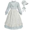 FCCAM Prairie Colonial Dress Girls Long Sleeve Pioneer Dress Costume Floral Pioneer Girl Laura Ingalls Wilder Green L view 1