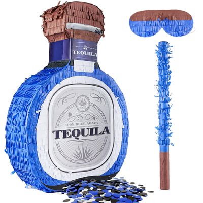 Adult Tequila Piata with Blindfold, Confetti, and Wood Stick, Funny Piata for Adults,21st, Mexican Theme Party Decorations(16 x 12 x 3.5 Inches)