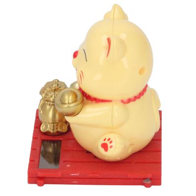 Lucky Cat, Solar Powered Cute Waving Cat, Lucky Cat Waving Arm Set,Vivid and Lovely Chinese Cat,Solar Fortune Cat Statue Decorations for Front Desk Car Business Openings (Yellow)