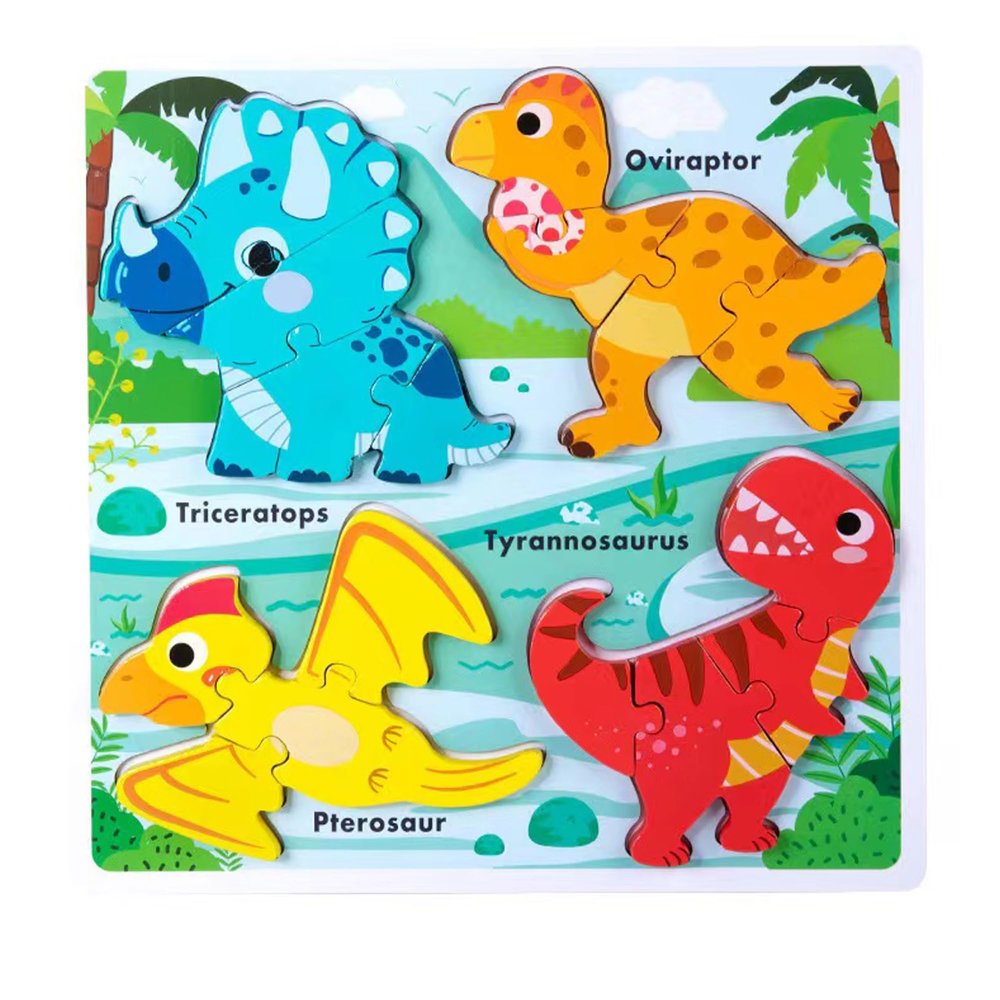 Wooden Educational Jumbo Base Jigsaw Puzzle 1-3 Montessori Dinosaur Toys for 2 3 Years Old Boy Girls Kids,Toddler Toys Ages 2-4,Preschool Wood Dino Learning Gifts for Boys