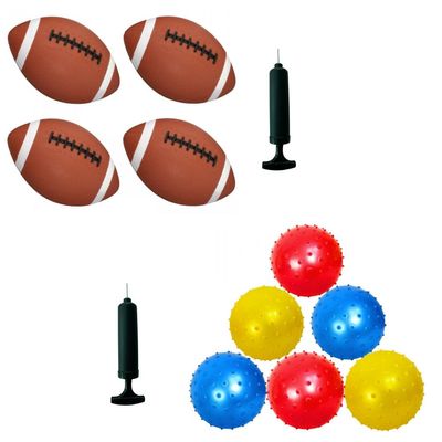 AppleRound 4 Footballs + 6 Knobby Balls, 6.5-inch Footballs Bundle with 7-inch Knobby Balls for Toddlers and Kids - with Pump