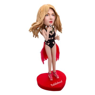 Custom Bobbleheads Happy Singing Pose Beauty Red Outfit Toy for Private Collectibles Sculpture Each nches Pop Star Handmade Clay bobbleheads Figurine