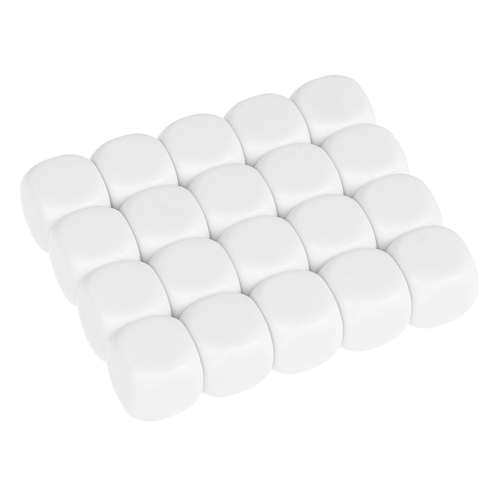 Abaodam 20pcs Blank Acrylic Dice Rounded White Six-Sided Dice for DIY Crafts Math Teaching Board Games and Party Supplies Smooth Surface for Easy Rolling