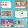 HEY! PLAY! Kids Kitchen Playset - Play Kitchen with Toy Microwave, Sink, Stovetop, Roaster, Utensils and Play Food - Wooden Play Kitchen for Toddlers view 2