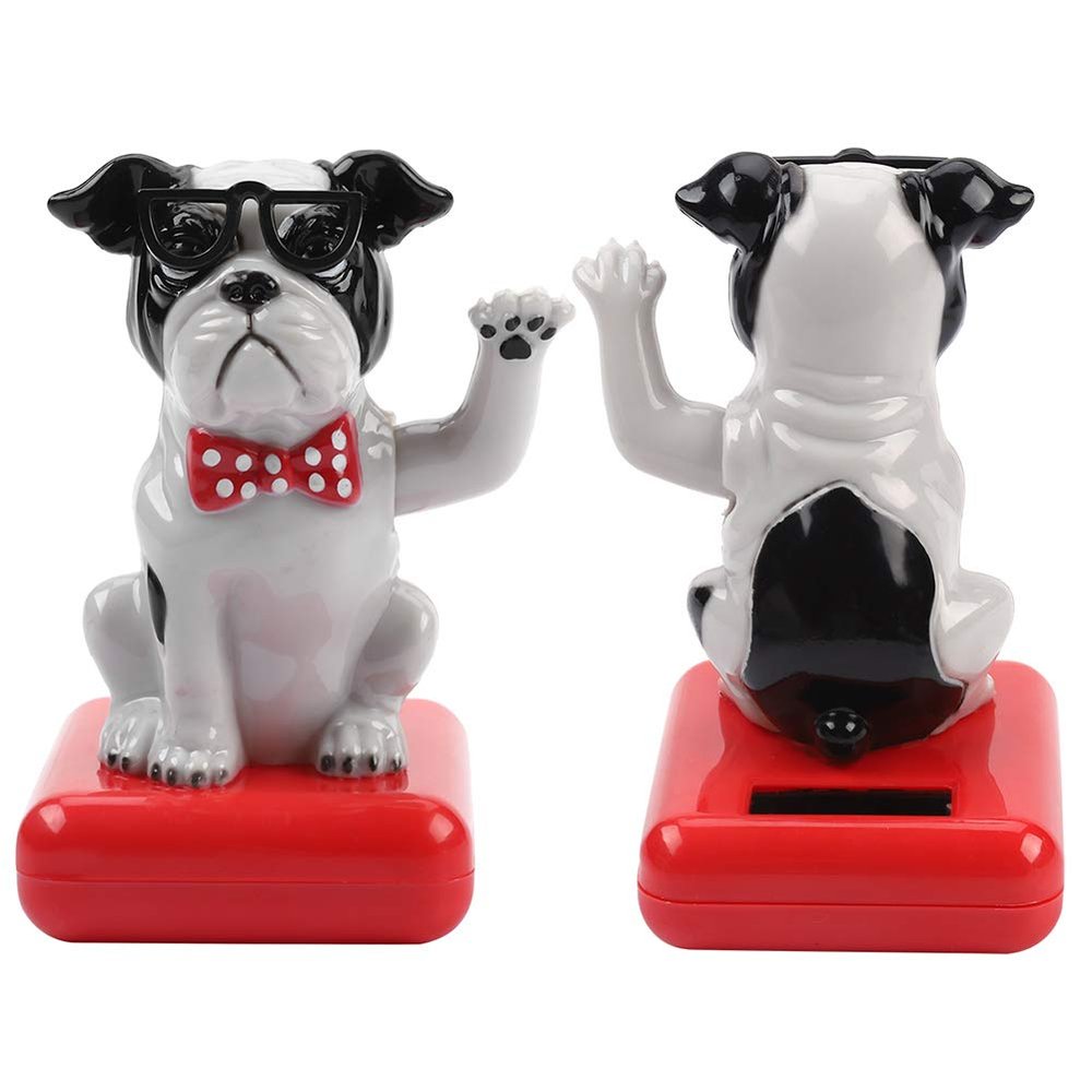 Acouto R Powered Swing Waving Dog Adorable Home Decor Car Accessories Table Ornament Automatic Swinging Decoration (Black White Dog)