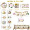 140pcs Young Wild and Three Party Decorations Plate, Safari Wild and Three Party Decorations Plate Napkins Tablecloth Banner for Jungle 3 Year Old Birthday Decorations Girl view 2