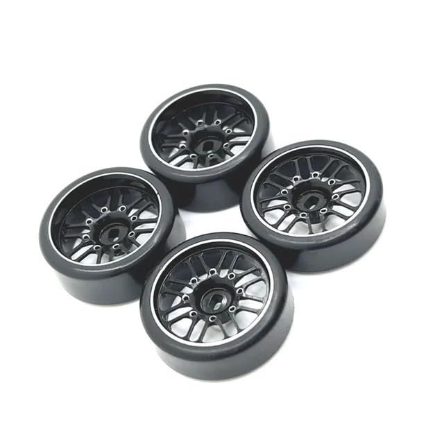 1/28 RC Car Spare Parts Metal Upgrade 27mm Two Width Two Narrow Drift Wheel Tyre(Black)