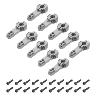 MECCANIXITY 10 Pcs Aluminum Servo Horn 25T Steering Arm 35mm Length Bright Gray Suitable for DIY RC Car/Boat/Airplanes Boat Model Accessories with 2 Pcs Screws