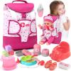 TUZT Baby Doll Accessories Playset, Baby Doll Care Toys with Changing Bag Backpack Feeding Set Doll Nappies Bottle Bath, Birthday Toys for Kids Girls (Doll Not Included) view 1