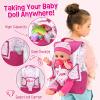 TUZT Baby Doll Accessories Playset, Baby Doll Care Toys with Changing Bag Backpack Feeding Set Doll Nappies Bottle Bath, Birthday Toys for Kids Girls (Doll Not Included) view 3