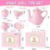 TUZT Tea Party Set for Little Girls Ages 3-8, Pink Heart Porcelain Tea Set with Gold Trim Edges, Princess Tea Time Toy Includes Pot & Cups & Saucers & Suitcase, Birthday Gifts for Toddlers Girls view 2