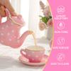TUZT Tea Party Set for Little Girls Ages 3-8, Pink Heart Porcelain Tea Set with Gold Trim Edges, Princess Tea Time Toy Includes Pot & Cups & Saucers & Suitcase, Birthday Gifts for Toddlers Girls view 3
