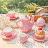 TUZT Tea Party Set for Little Girls Ages 3-8, Pink Heart Porcelain Tea Set with Gold Trim Edges, Princess Tea Time Toy Includes Pot & Cups & Saucers & Suitcase, Birthday Gifts for Toddlers Girls view 4