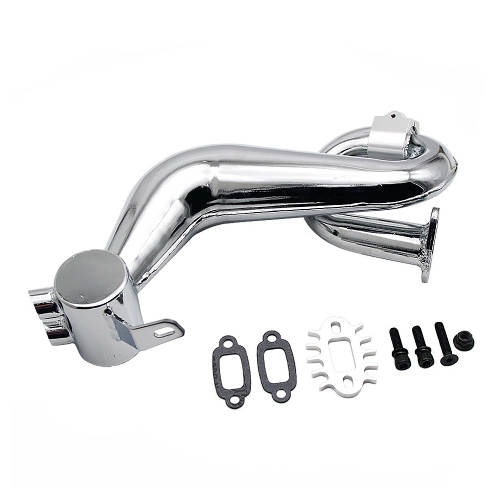 FLMLF SS Silencing Exhaust Pipe/Tuned Pipe Set of 23CC~36CC Engine for 1/5 HPI ROFUN BAHA ROVAN KM BAJA 5B 5T 5SC Rc Car Parts (Silver)
