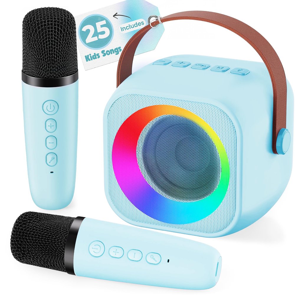 Two3Sevens Mini Karaoke Machine for Kids | Pre-Loaded 25 Kids Songs | Bluetooth Speaker, 2 Wireless Microphones | Ages 3, 4, 5, 6, 7+ Year Old Birthday Gift | Toy for Girls, Boys, Toddler