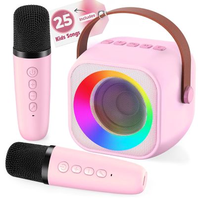 Two3Sevens Mini Karaoke Machine for Kids | Pre-Loaded 25 Kids Songs | Bluetooth Speaker, 2 Wireless Microphones | Ages 3, 4, 5, 6, 7+ Year Old Birthday Gift | Toy for Girls, Boys, Toddler