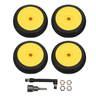 4pcs RC Front Rear Tire Set, RC Rubber Tires Plastic Wheels with 17mm Hex for 1/8 Off Road Car (Yellow