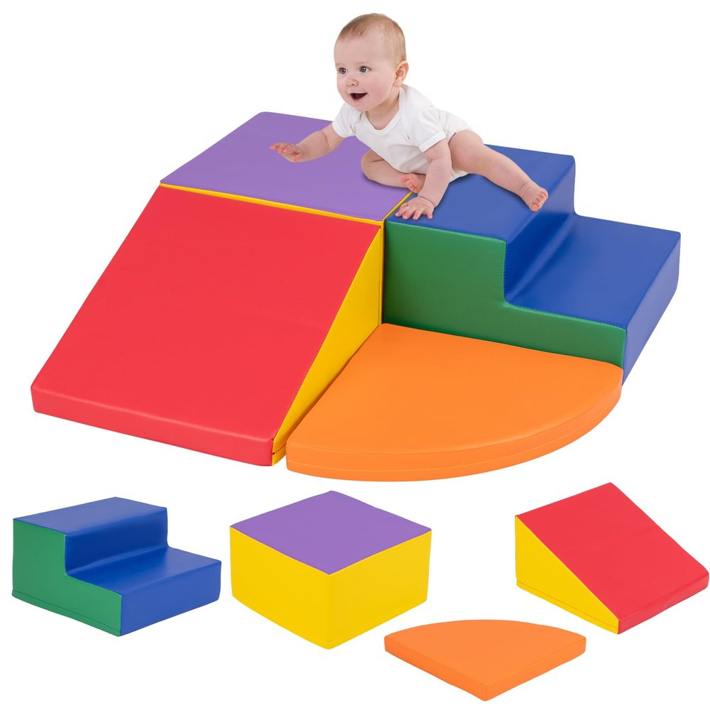 HONEY JOY Toddler Climbing Toys Indoor, 4-Piece Soft Climbing Foam Block Activity Play Structure, Gym Equipment for Child Development, Waterproof & Easy to Clean Climb and Crawl Playset, Gift (Red)