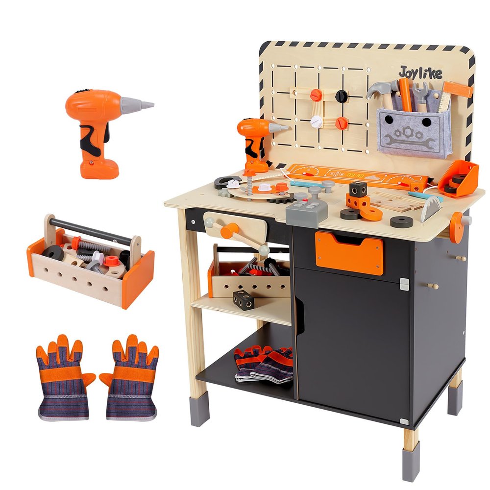 Joylike Kids Tool Set - Premium Wooden Toddler Bench With Realistic Tools and Sound Effects, Educational Toy for Ages 3-5, 6-8