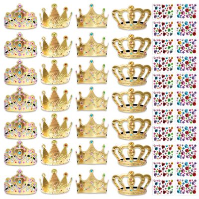 SENONAPO 50 Pcs Foam Crowns Kids Princess Tiaras Crowns Bulk with 2 Styles DIY Diamond Sticker Making Kits for Kids Birthday Party Supplies