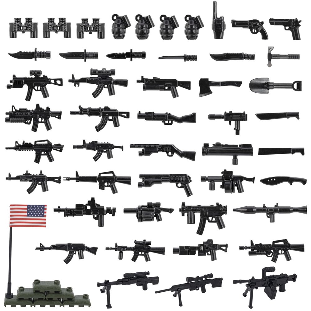 HIMIRICH Military Weapons Pack Gun Accessories, WW2 US Basic Edition Soldier Model Military Toys for Children 3 Years Older, Compatible with Classic Building Block Toys