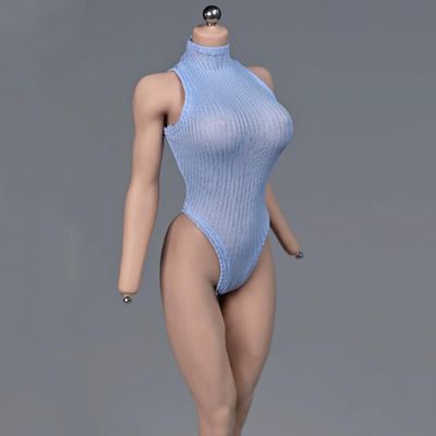 Panchitalk 1/6 Sacle Female Bodysuit Sleeveless Zipper Jumpsuit Clothing for 12" Action Figure Body Doll Clothes(Light Blue)