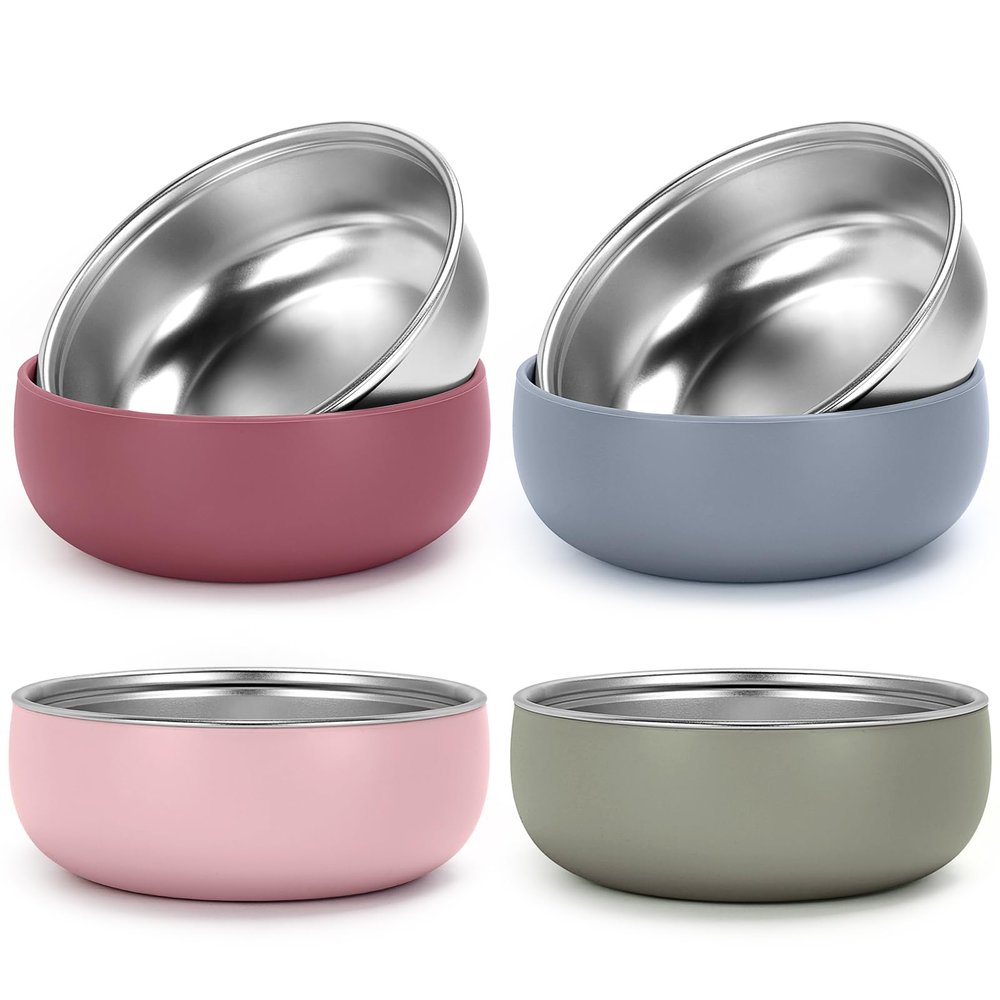 ShineMe 4 pack Toddler Bowls, 5 Inches Wide Stainless Steel Bowls for Kids with Removable Colorful Silicone Sleeve, Unbreakable Baby Bowls for Candy, Soup, Salad, Yogurt, Ice Cream, Snacks...