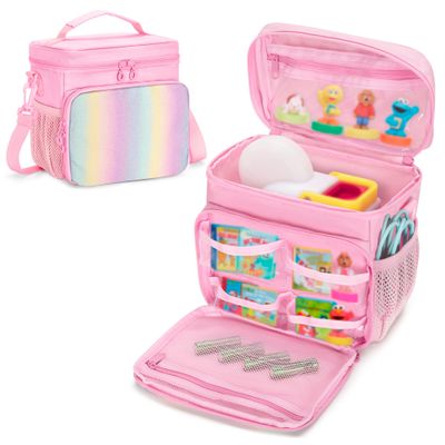 Carrying Case Compatible with Little Tikes Story Dream Machine Books Starter Set, Toy Storage Bag with Handle and Shoulder Strap for Storybook, Character, Accessories, Pink, Bag Only, Patented Design