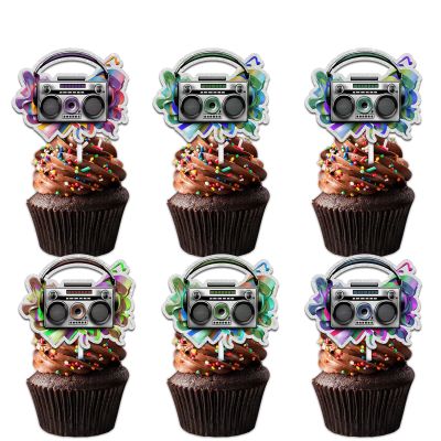 18pcs Glitter Retro Radio Dessert Cupcake Topper Pick for Retro Throwback 80s 90s Theme Decorations Men Women Happy Birthday Party Decor Supplies