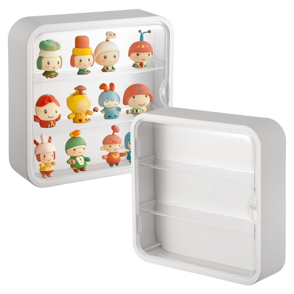 2 Pack Wall Mount Clear Display Case for Figures, 3 Tiered 4-inch Action Figure Display Stand Boxes, Acrylic Figure Display Case Wall Floating with Door for Collectibles, Dust Moisture Proof
