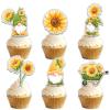 18pcs Gold Yellow Glitter Sunflower Dessert Cupcake Topper Picks Summer Floral Plant Decor Supplies for Women Girl Happy Birthday Party Anniversary Decorations set view 1