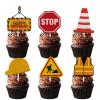 18pcs Gold Glitter Dessert Cupcake Topper Pick for Construction Tool Worker Theme Decor Supplies Men Women Kids Happy Birthday Party Decorations view 1