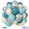 Dusty Blue Silver Balloons, 12 Inch 50pcs Slate Blue Fog Blue Silver Balloons Cream Balloons Metallic Silver Latex Balloons Baby Blue Confetti Balloon for Birthday Graduations Party Baby Shower view 1