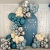 Dusty Blue Silver Balloons, 12 Inch 50pcs Slate Blue Fog Blue Silver Balloons Cream Balloons Metallic Silver Latex Balloons Baby Blue Confetti Balloon for Birthday Graduations Party Baby Shower view 4
