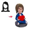 Personalized Bobblehead Figure with Young Woman Holding a Heart, Happy Beauty Toy for Private Collectibles Blue and Red Sculpture Each nches Handmade Clay Figurine view 2