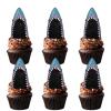 18pcs Blue Glitter Big Mouth Shark Dessert Cupcake Topper Pick for Retro Hip Hop 70s Disco DJ Theme Decor Supplies Baby Shower Men Women Happy Birthday Party Decorations view 1