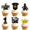 18pcs Black Gold Glitter Dessert Cupcake Topper Pick for Hip Hop The Big One The Notorious One Theme Decor Supplies Baby Shower Happy Birthday Party Decorations view 1