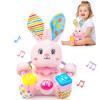 Baby Rabbit Musical Stuffed Animals Toy,Infant Bunny Bilingual Early Learning Education Toy with Light-Up Music & Crinkle,1st Easter Basket Shower Stuffers for 0 1 2 3 6 9 12 18 Month Girl,Pink view 1